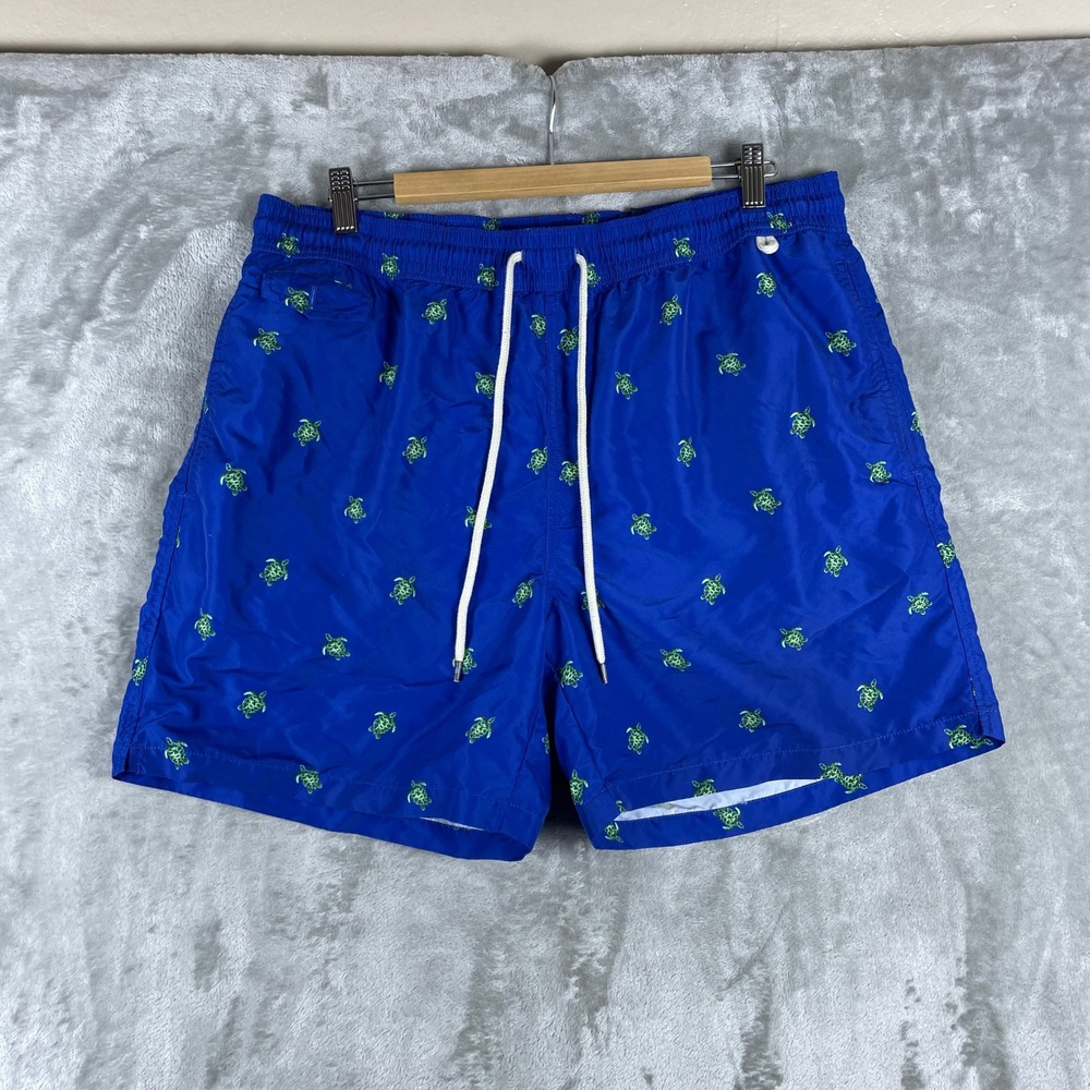 Polo Ralph Lauren Swim Trunks Men XL Blue Green Sea Turtle Print Drawstring